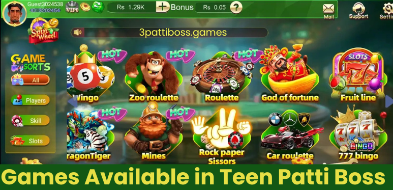 Games Available in Teen Patti Boss